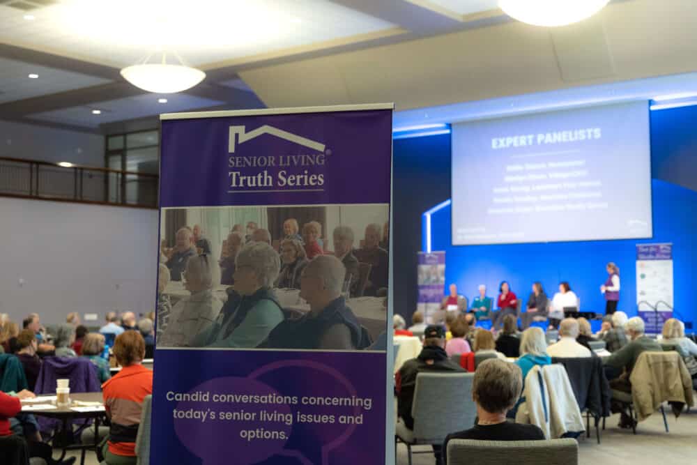 Senior living truth series sign at Atrium Crossings Community Church